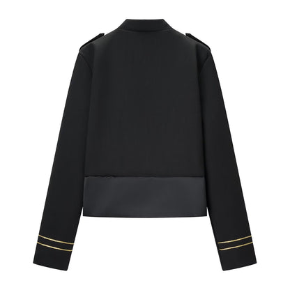 Stand up collar long sleeved knotted short jacket