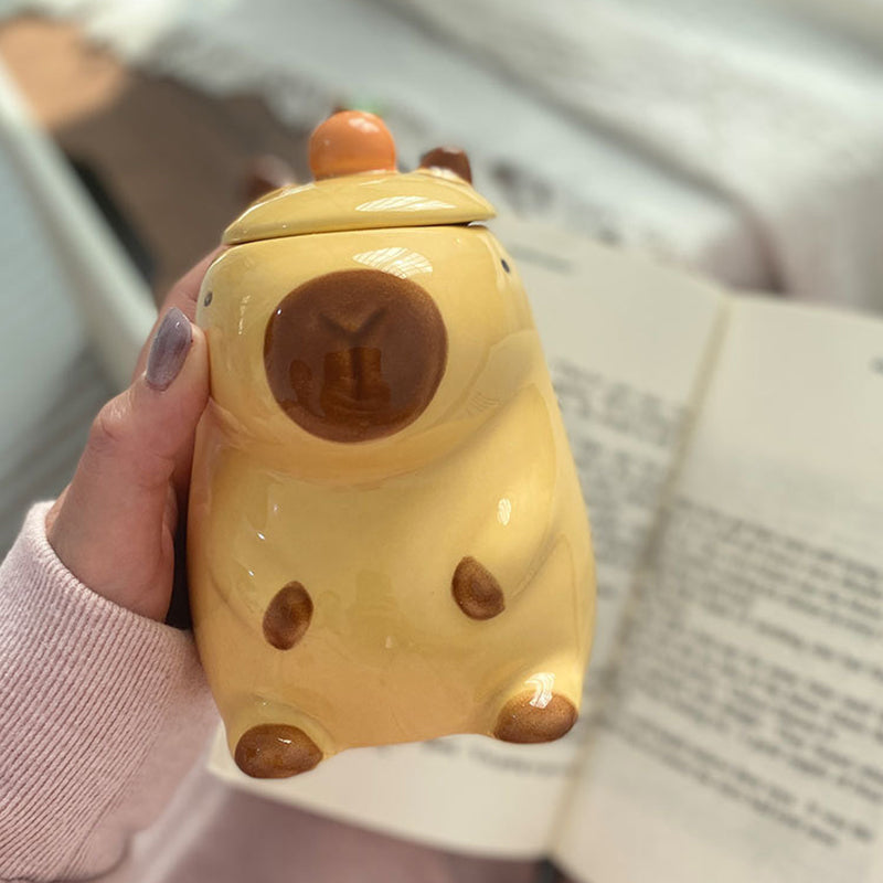 Lot de 2 mugs rigolos Capybara 3D : Mugs à poignées et couvercles, au design capybara 3D. Un excellent choix de cadeau pour les filles.