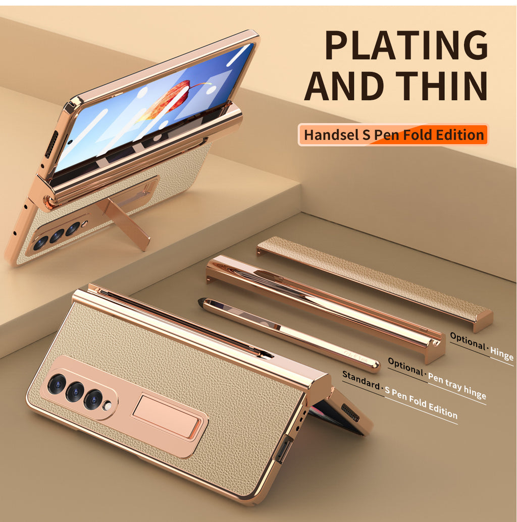 Coque de téléphone Samsung Fold3 pliable avec porte-stylo, étui de protection en cuir uni, antichute, tout compris, compatible FOLD2