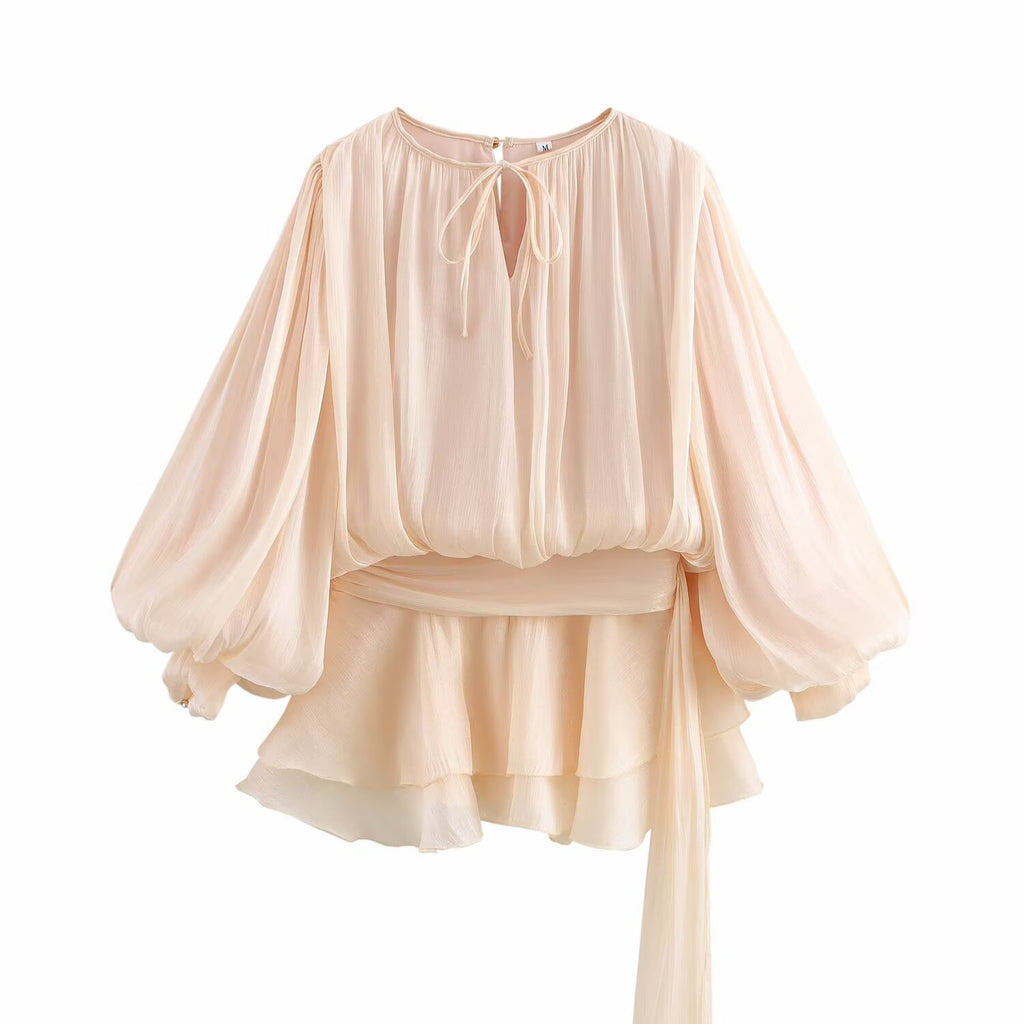 Robe Pure Desire Wind à Bulles, Manches Volantes et Plissées