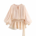 Robe Pure Desire Wind à Bulles, Manches Volantes et Plissées