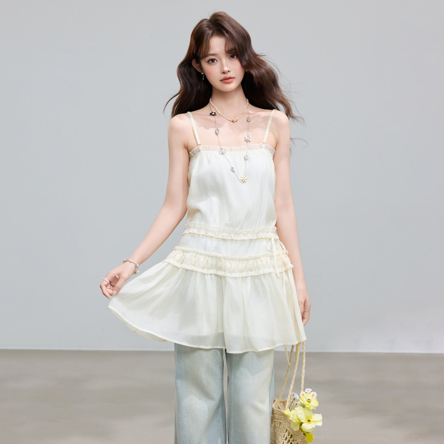 Lyocell Lace Trimmed Strap Dress Summer Design Layering Sleeveless Dress