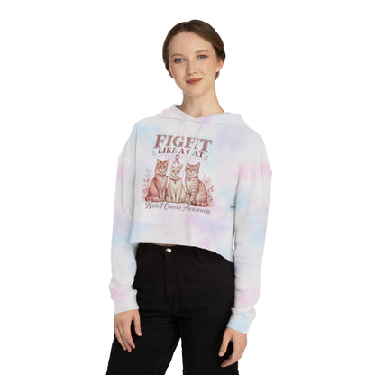 Fight Like a Cat Cropped Hoodie — Breast Cancer Awareness Women’s Sweatshirt