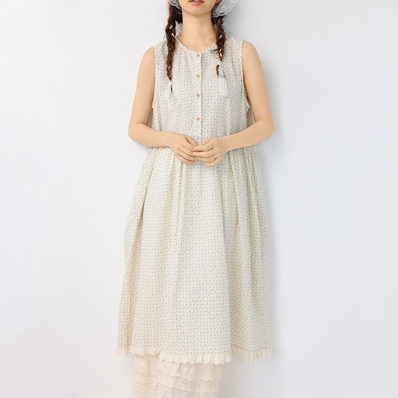 Loose floral round neck sleeveless vest dress