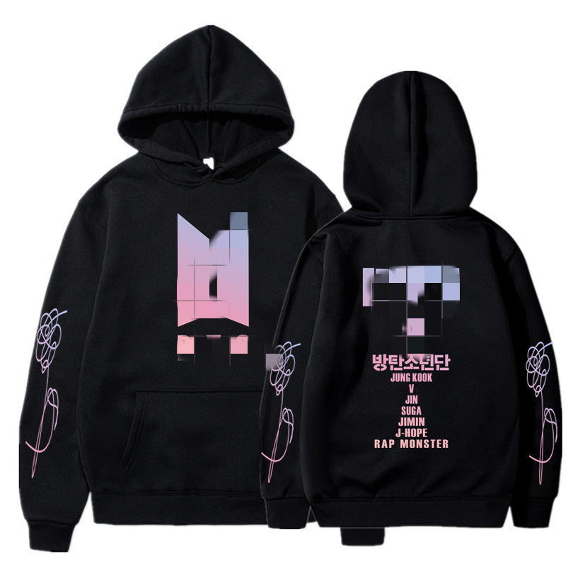 Hooded Sweatshirt with BTS Print for Men and Women, Casual Sports Style