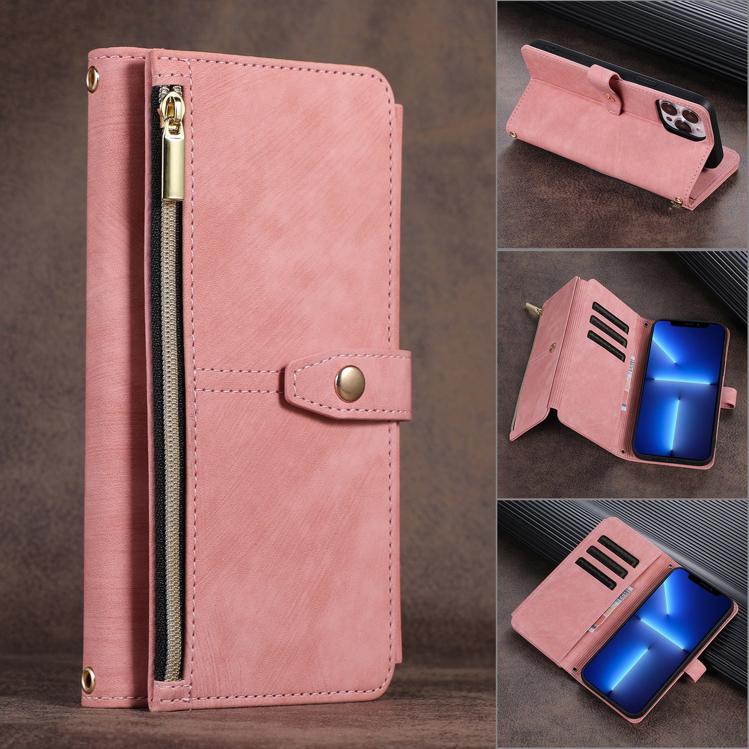Convient pour sac à fermeture éclair multi-fentes IP14PROMAX, étui de protection pour téléphone portable croisé Apple 13pro, étui en cuir à rabat