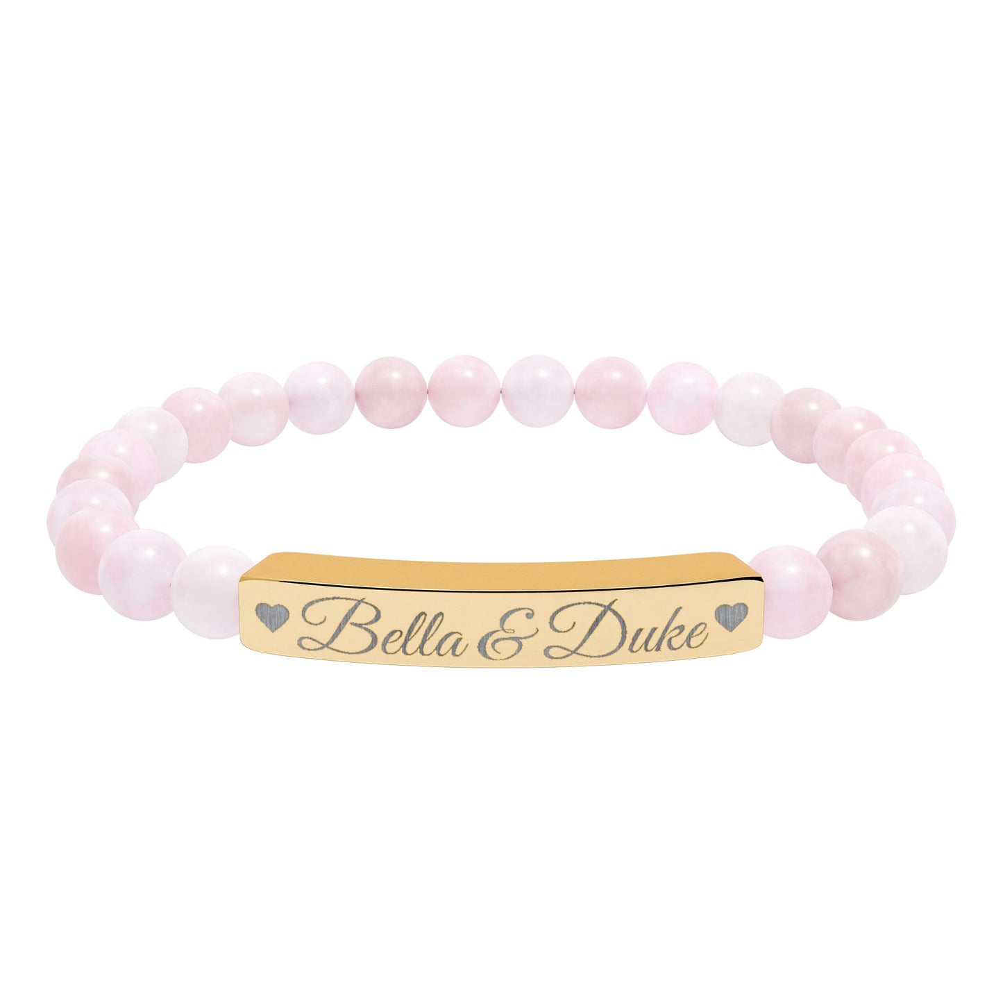 Engravable Natural Stone Bar Bracelet — Personalized Stretch Beaded Bracelet (e.g., "Bella & Duke")