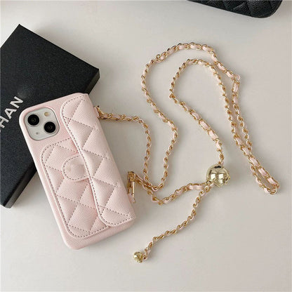 iPhone 17 Pro Max Chanel Style Card Holder Leather Wallet Case with Pattern for iPhone 16, 15, 14 - Hard Protective Shell, Vintage Texture Design