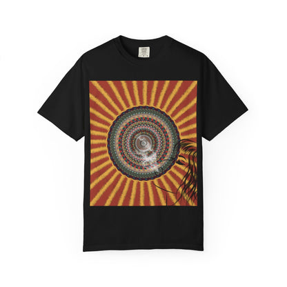 Sunburst Mandala T-shirt | Retro Radiant Spiral Graphic