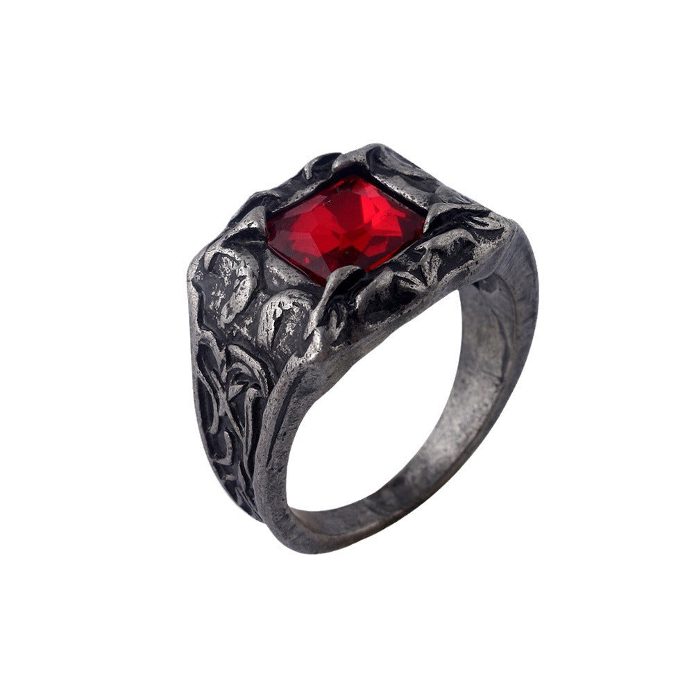 Bague Dark Souls 3 - Jeu de Bagues - Morsure de Serpent Dragon - Bague Rétro Style Pierre Précieuse Noire Rouge Bleue