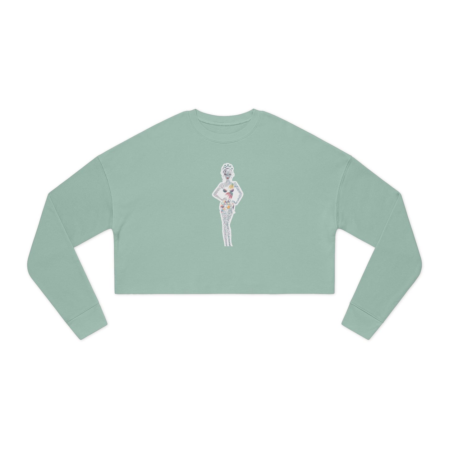 Cropped Sweatshirt — 'New Day' Heart Graphic with Retro Femme Illustration