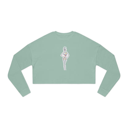 Cropped Sweatshirt — 'New Day' Heart Graphic with Retro Femme Illustration