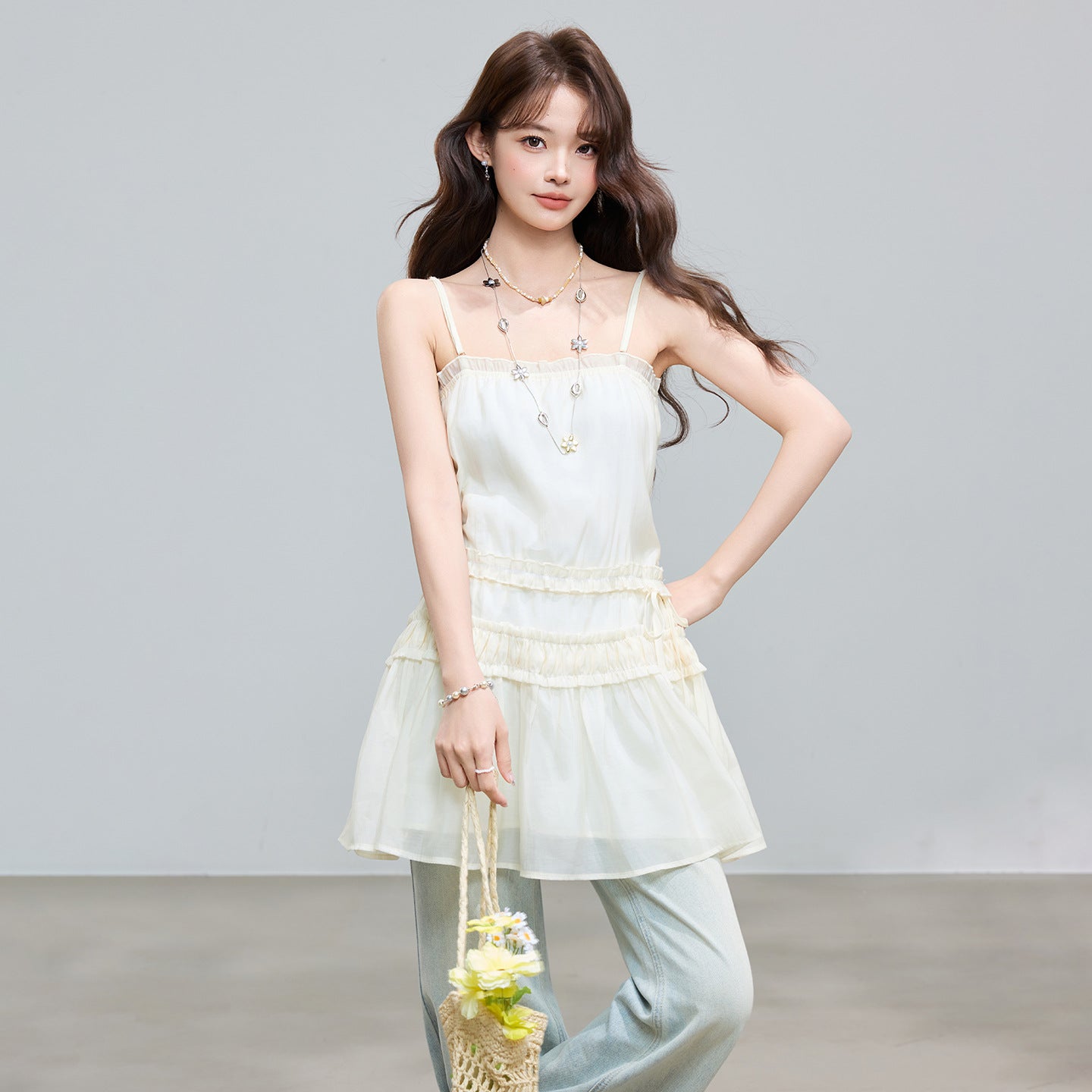 Lyocell Lace Trimmed Strap Dress Summer Design Layering Sleeveless Dress