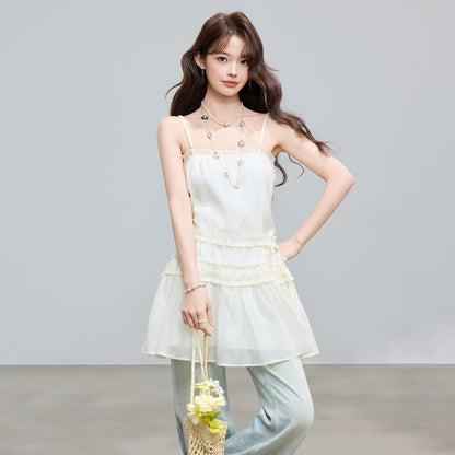 Lyocell Lace Trimmed Strap Dress Summer Design Layering Sleeveless Dress