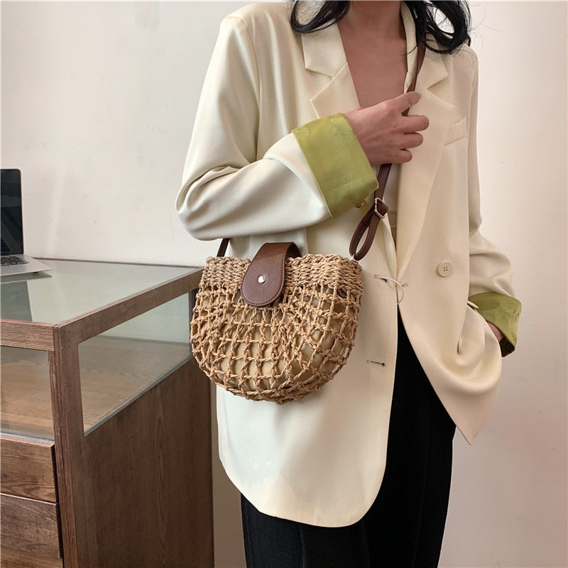 Sac tressé en paille pour femme, sac de plage, sac à bandoulière, sac à l'épaule, sac de selle sous le bras