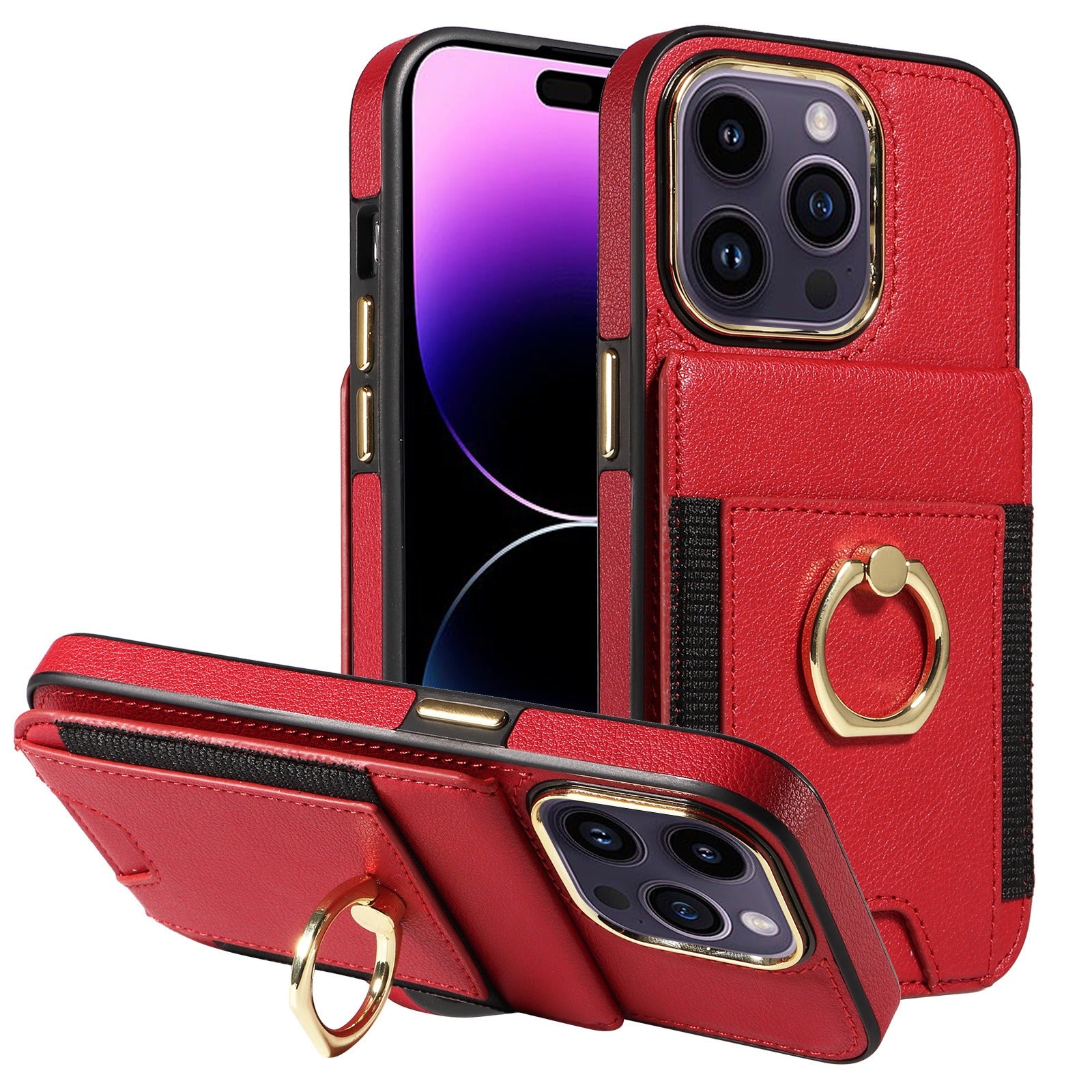 Convient pour la coque arrière d'iPhone 15 Pro, l'étui portefeuille pour Apple 14, le nouvel étui de protection en cuir avec anneau pour iPhone 13.