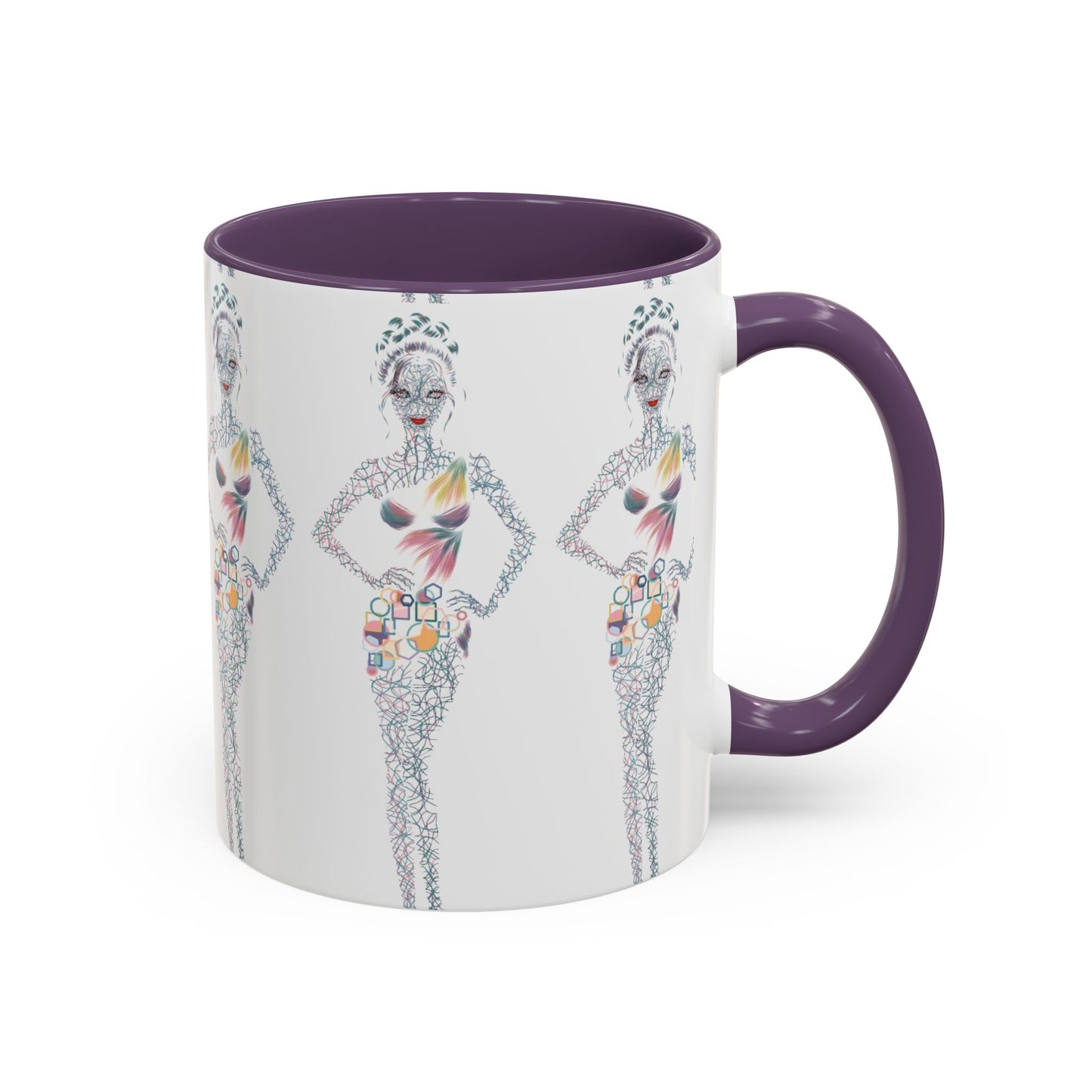 Fashion Illustration Accent Coffee Mug - Chic Floral Dress Sketch (11/15oz)