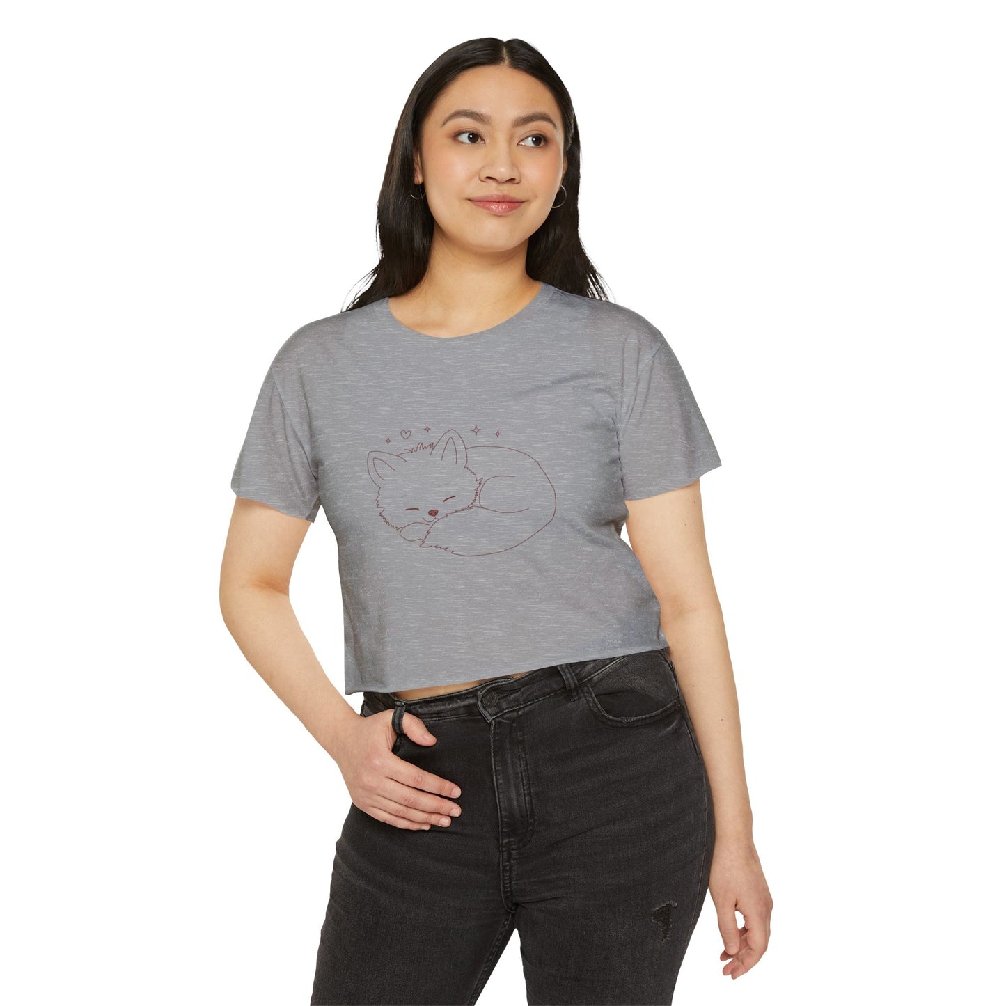 Cute Cat Crop Top — Pink Minimal Swirl Back Graphic