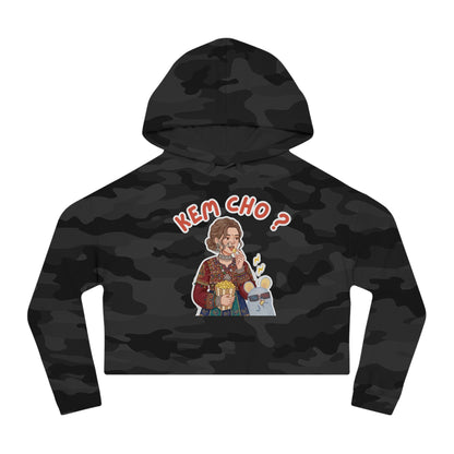 Cropped Hoodie — 'Kem Cho?' Gujarati Girl Illustration, Fun Ethnic Indian Style