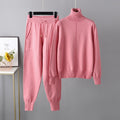Casual Fashion Set European and American High Collar Solid Color Sweater Knitted Two Piece Set