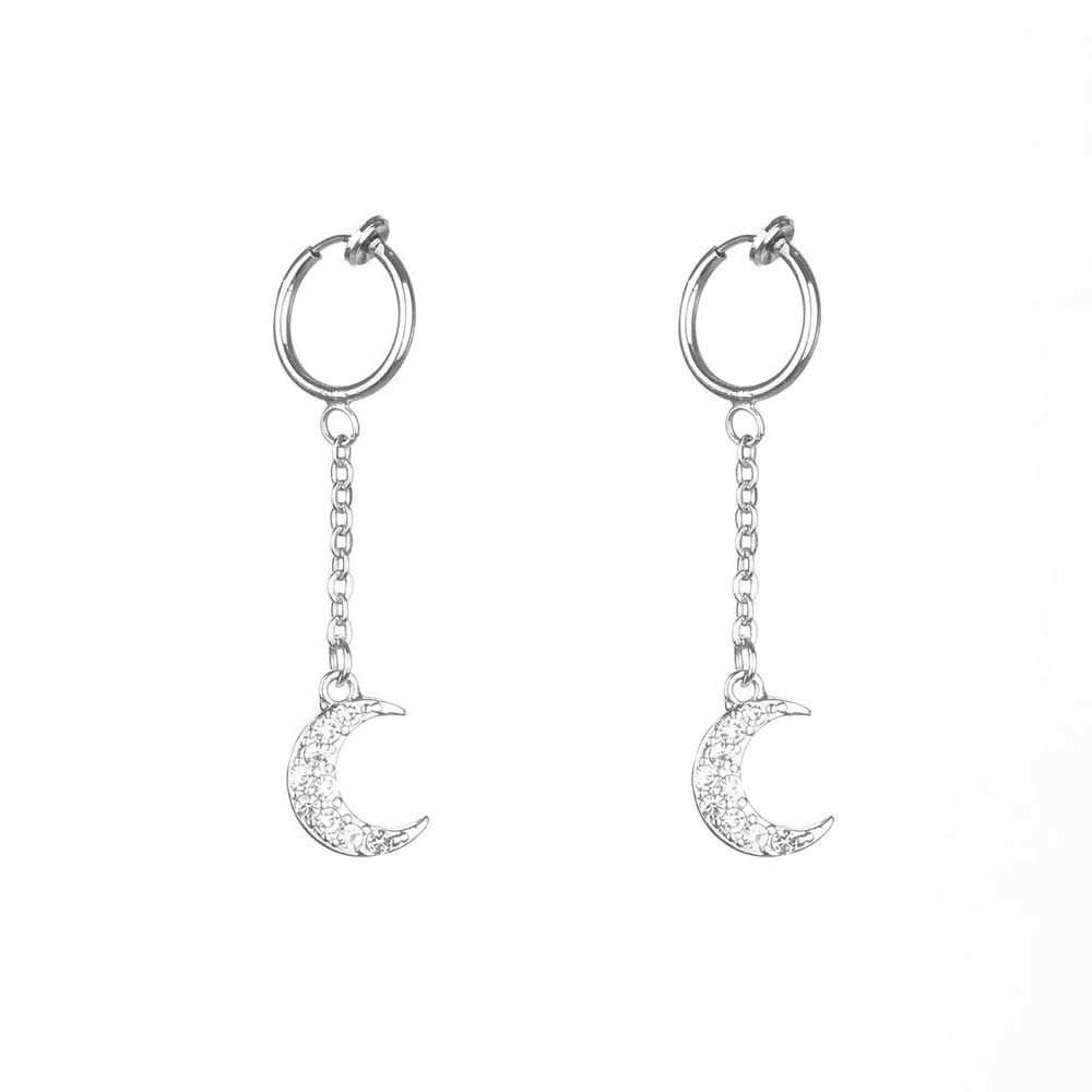 BTS Zheng Haoxi with the same full diamond moon earring pendant Korean version fashion jewelry for men and women