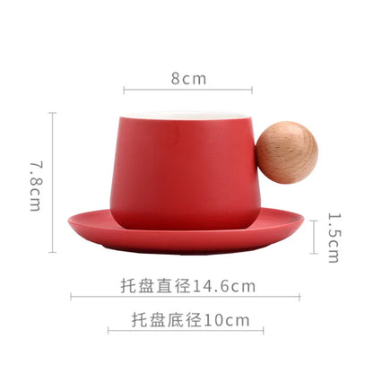 Ensemble tasse et soucoupe à café en céramique Tasses à expresso Poignée en bois de luxe léger Tasse à thé l'après-midi Tasses originales pour femmes Cadeaux de couple