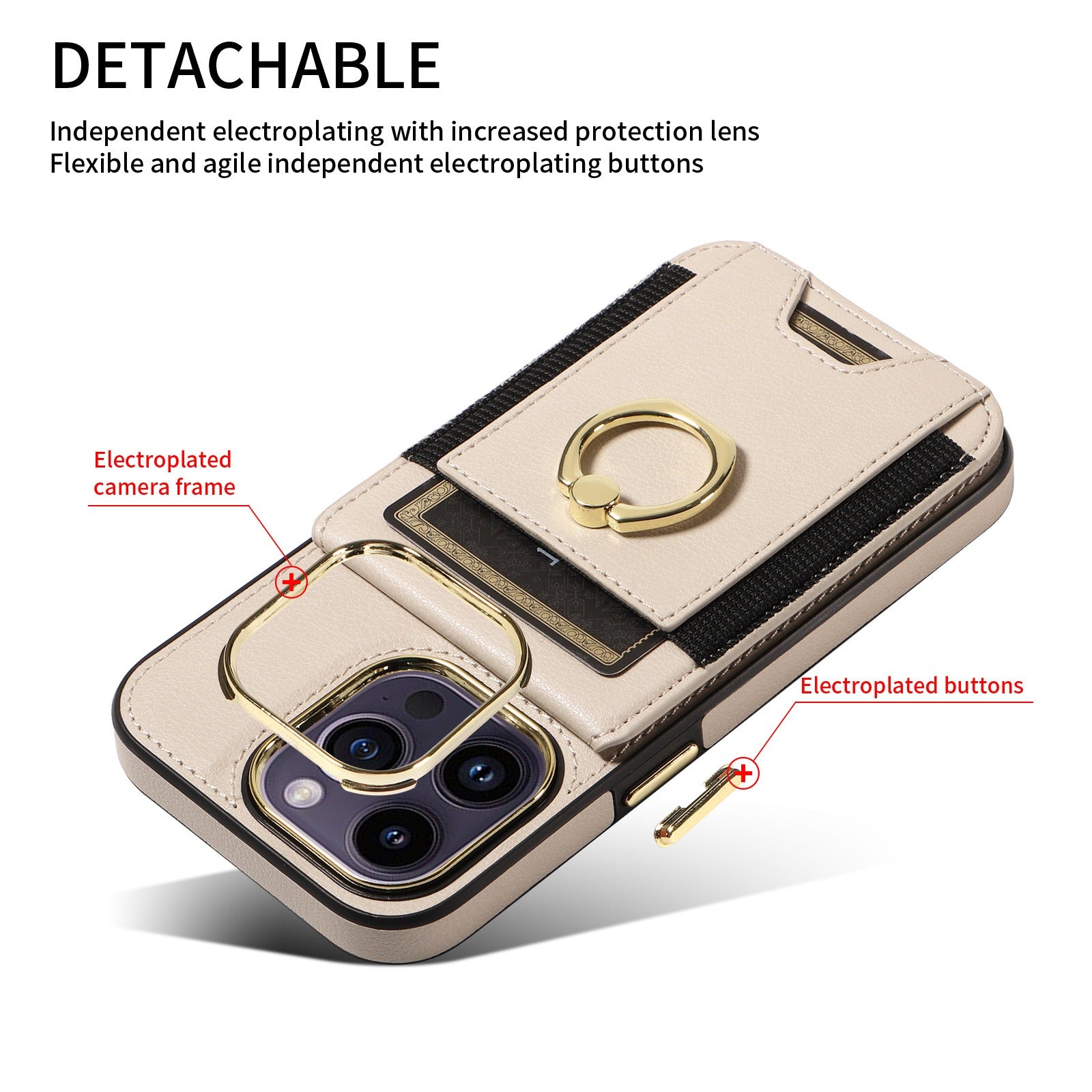 Convient pour la coque arrière d'iPhone 15 Pro, l'étui portefeuille pour Apple 14, le nouvel étui de protection en cuir avec anneau pour iPhone 13.