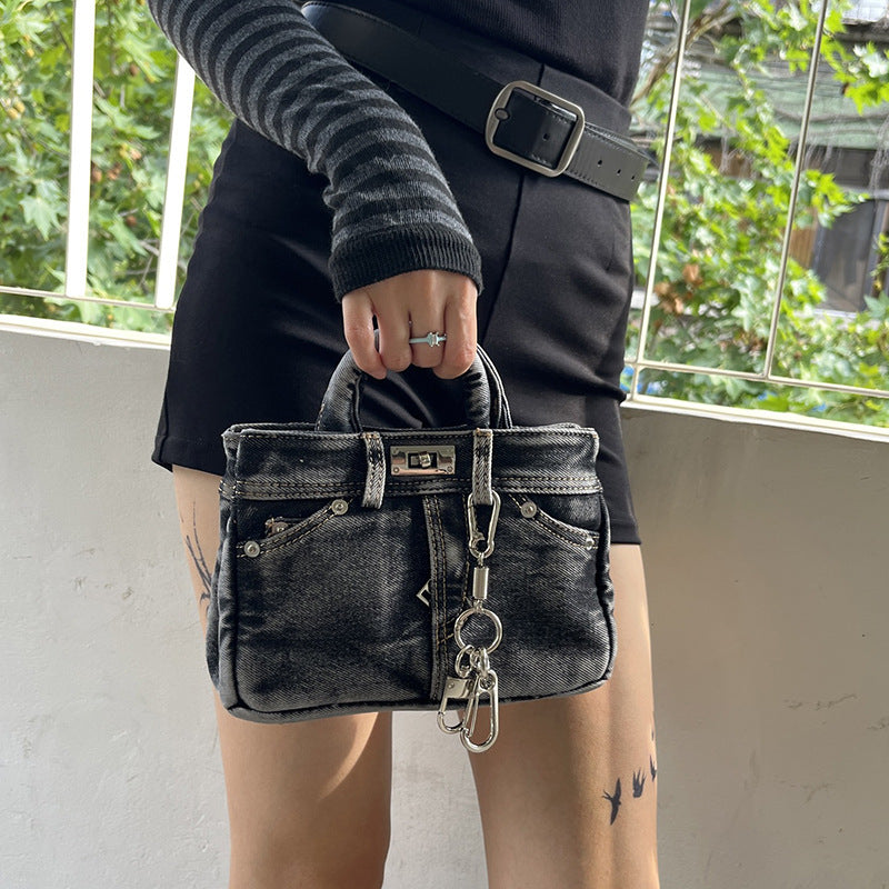 Vintage Denim Pants Platinum Bag Fashion Versatile Handbag Stylish Shoulder Crossbody Bag for Women Trendy Women's Bag