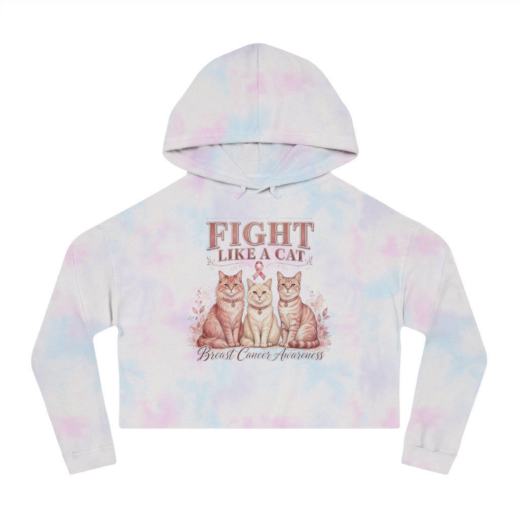Fight Like a Cat Cropped Hoodie — Breast Cancer Awareness Women’s Sweatshirt