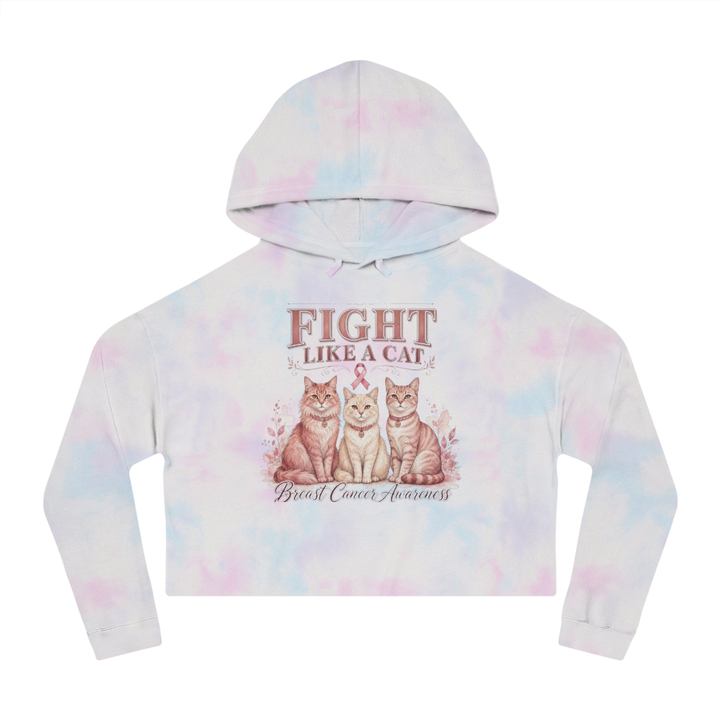 Fight Like a Cat Cropped Hoodie — Breast Cancer Awareness Women’s Sweatshirt
