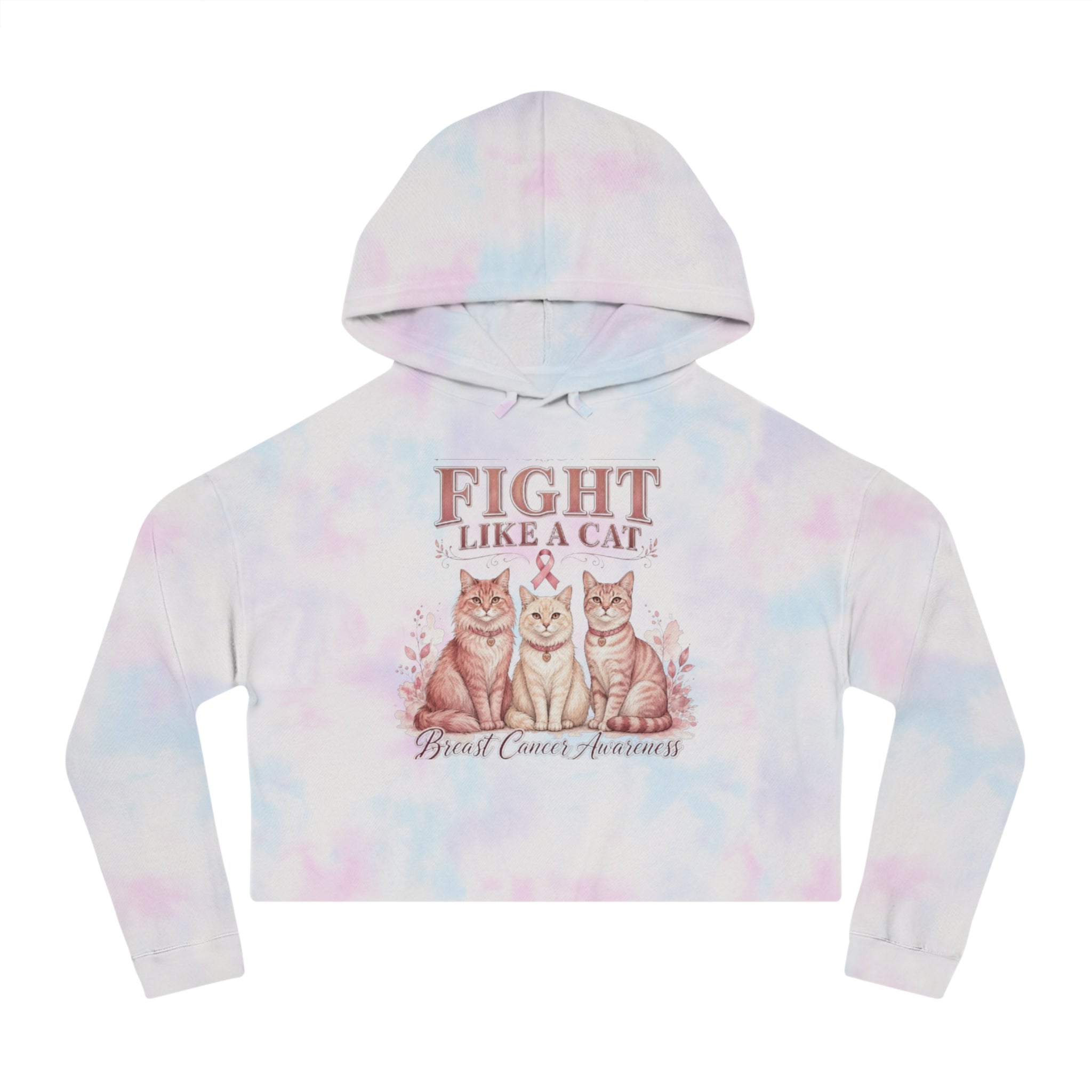 Fight Like a Cat Cropped Hoodie — Breast Cancer Awareness Women’s Sweatshirt