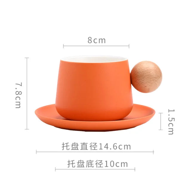 Ensemble tasse et soucoupe à café en céramique Tasses à expresso Poignée en bois de luxe léger Tasse à thé l'après-midi Tasses originales pour femmes Cadeaux de couple