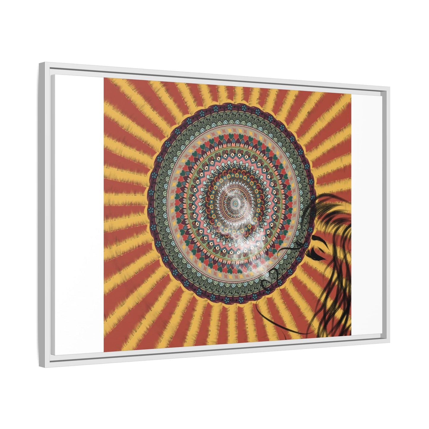 Psychedelic Mandala Sunburst Matte Canvas Framed