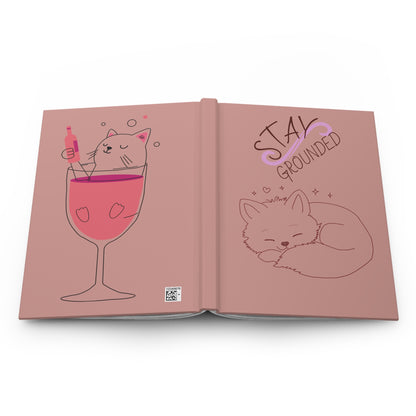 Hardcover Journal — Cute Fox & Cat 'Stay Grounded' Matte Notebook for Self-Care, Gratitude, Gift