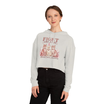 Fight Like a Cat Cropped Hoodie — Breast Cancer Awareness Women’s Sweatshirt