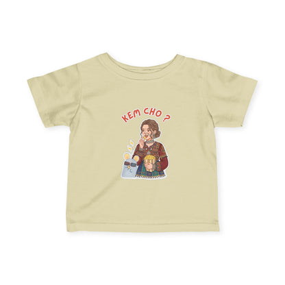 Infant Tee — "Kem Cho?" Gujarati Baby Shirt with Cute Mom & Kid Illustration