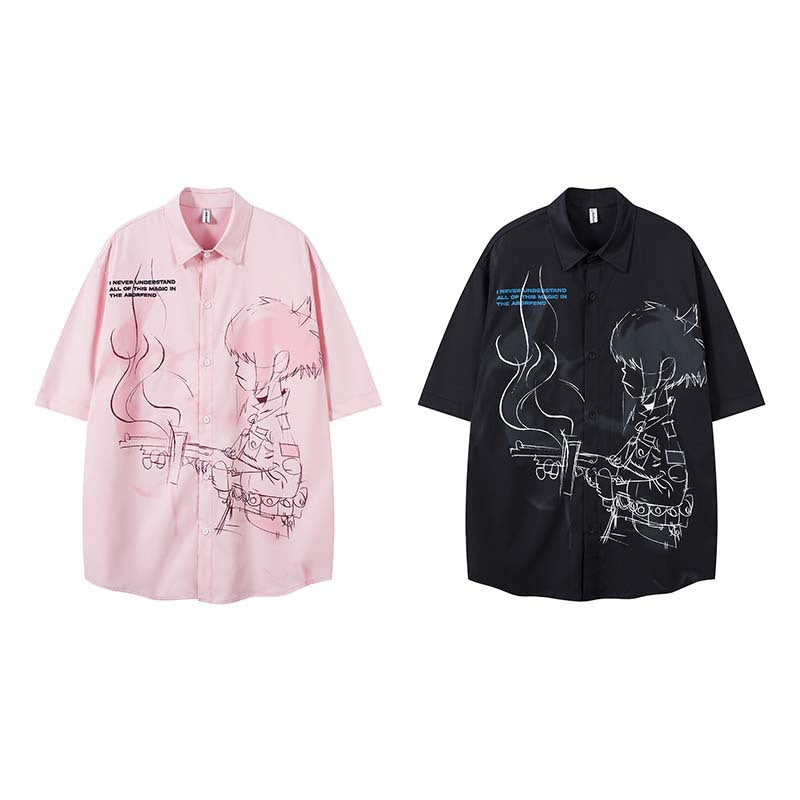 Anime character printed short sleeved shirt