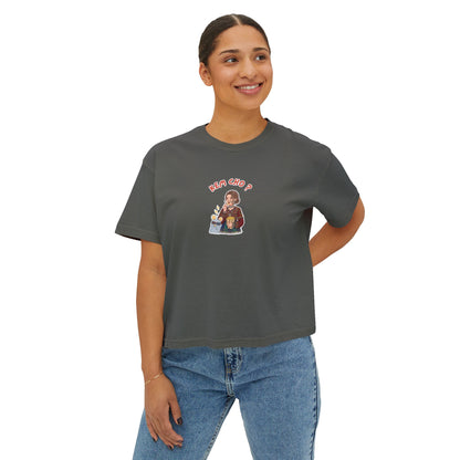 Boxy Tee — Cute Korean Phrase Graphic "Kem Cho?" Cropped Women's Tee
