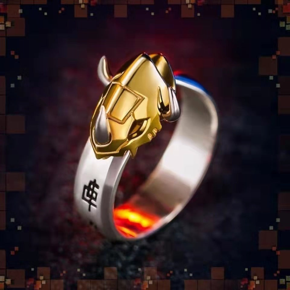 Bague Digimon classique, épée Tyrannomon, Metal Garurumon, Anime, Bagues de couple en argent thaïlandais pour hommes et femmes