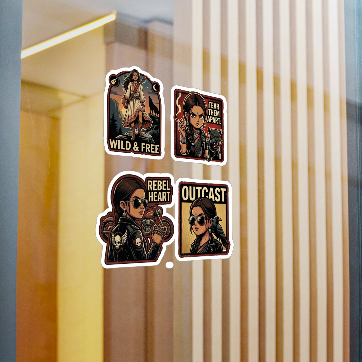 Rebel Outcast Kiss-Cut Vinyl Sticker Set — 'Wild & Free' & 'Tear Them Apart' Retro Badass Decals