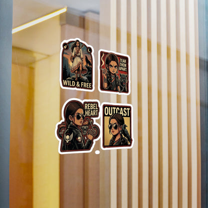Rebel Outcast Kiss-Cut Vinyl Sticker Set — 'Wild & Free' & 'Tear Them Apart' Retro Badass Decals