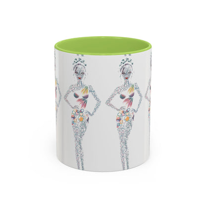 Fashion Illustration Accent Coffee Mug - Chic Floral Dress Sketch (11/15oz)