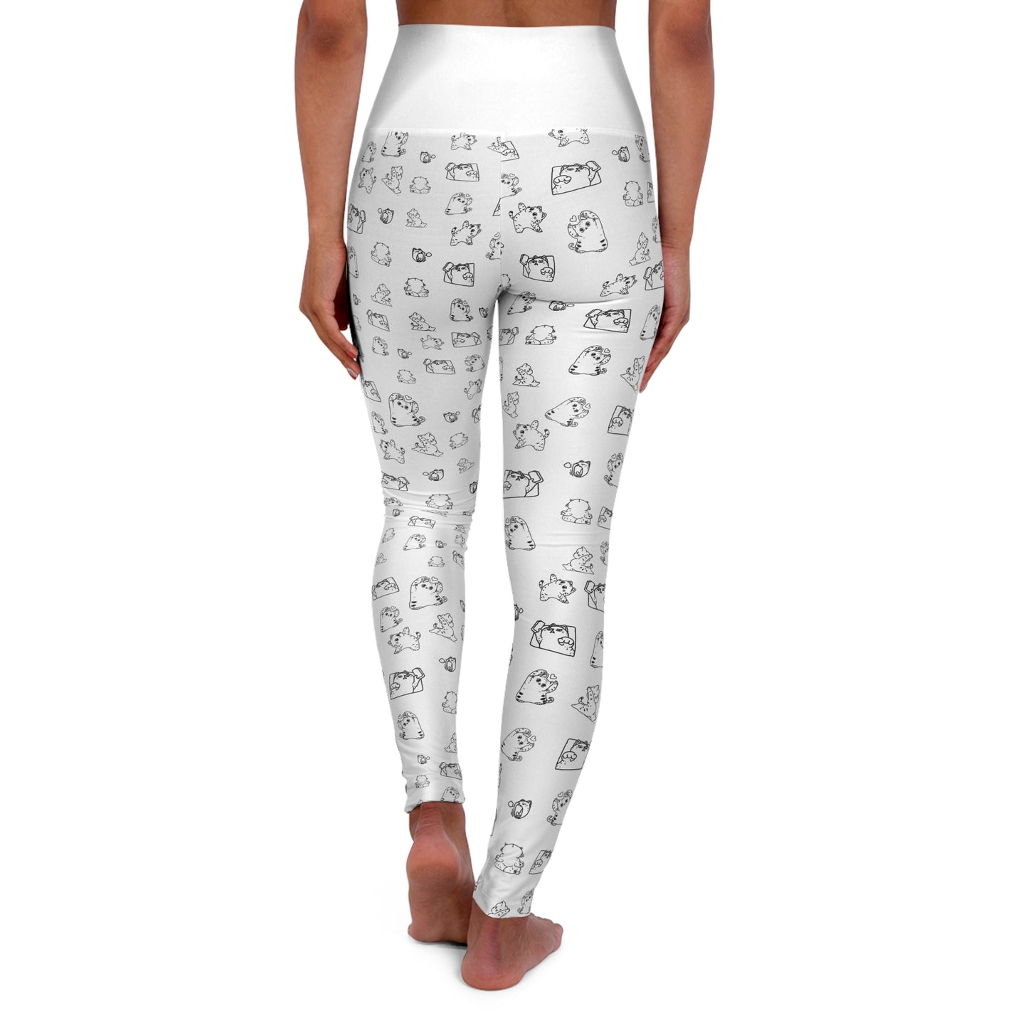 High-Waisted Yoga Leggings with Subtle Sketch Cat Pattern
