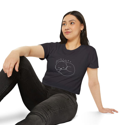 Cute Cat Crop Top — Pink Minimal Swirl Back Graphic