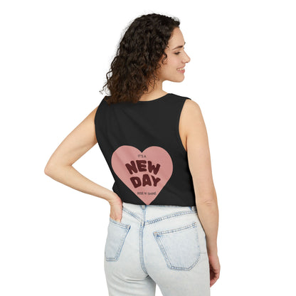 Tank Top — Floral Fashion Figure Front & "It's a New Day" Heart Back Graphic