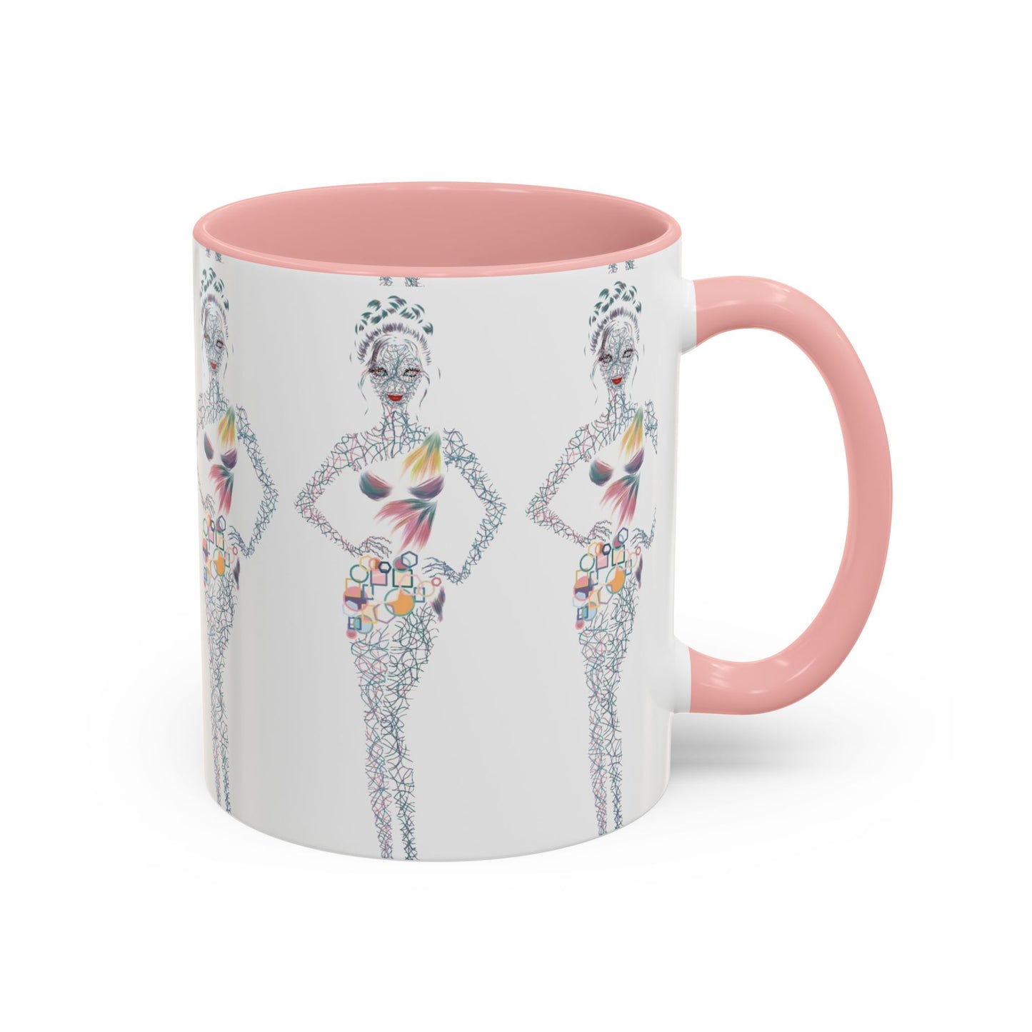 Fashion Illustration Accent Coffee Mug - Chic Floral Dress Sketch (11/15oz)