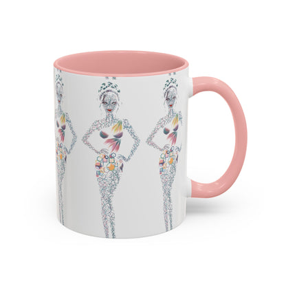 Fashion Illustration Accent Coffee Mug - Chic Floral Dress Sketch (11/15oz)