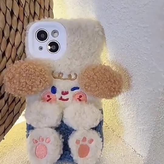 Coque Souple Hiver Mignonne Peluche Chien iPhone 14 Pro Max pour 11/12 Apple 13 XR Femme XS