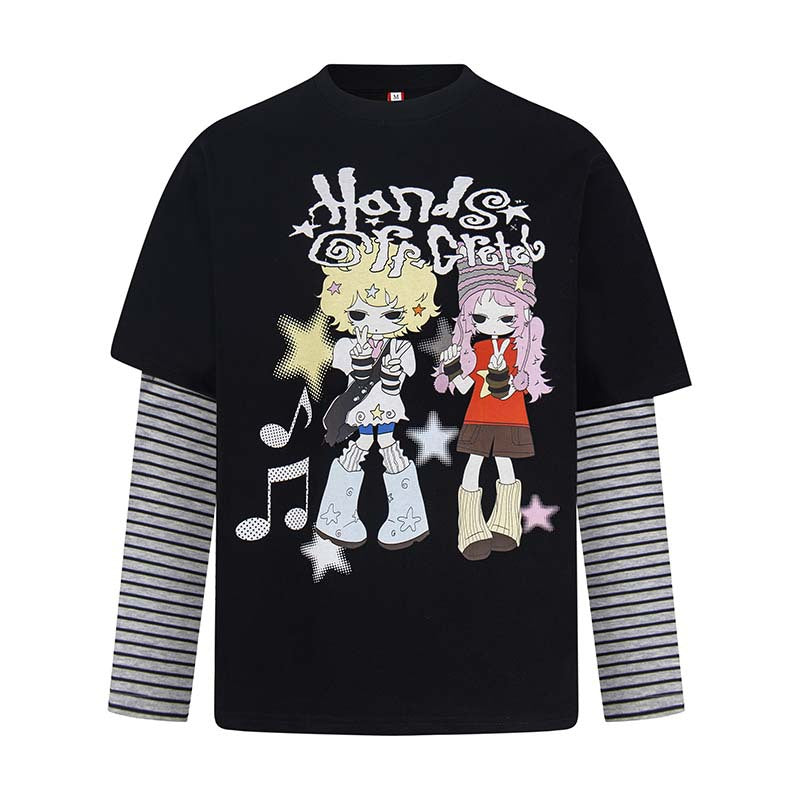 Anime printed fake two-piece long sleeve