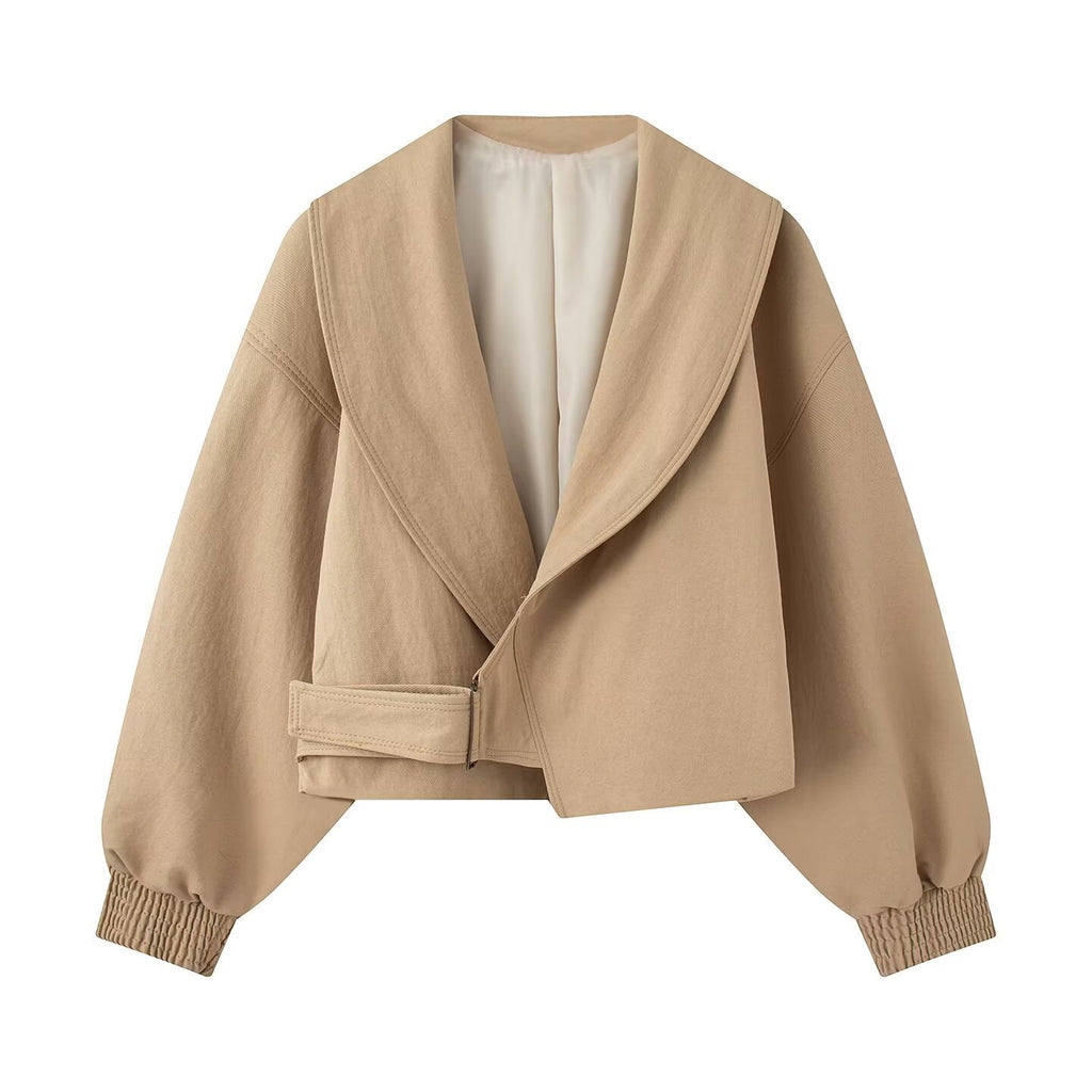 Veste courte décontractée à revers polyvalente et à manches longues